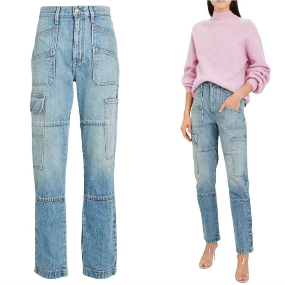SLVRLAKE Savior High Rise Cargo Blue Jeans, Size 25
